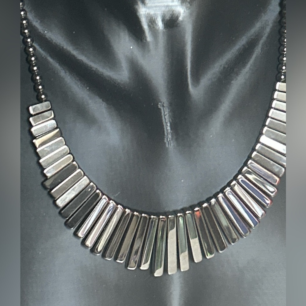 Vintage Hematite Dark Gray Fringe Necklace